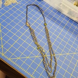 3 Layer Strand Antique Faux Gold 36" Necklace with Bead Accents